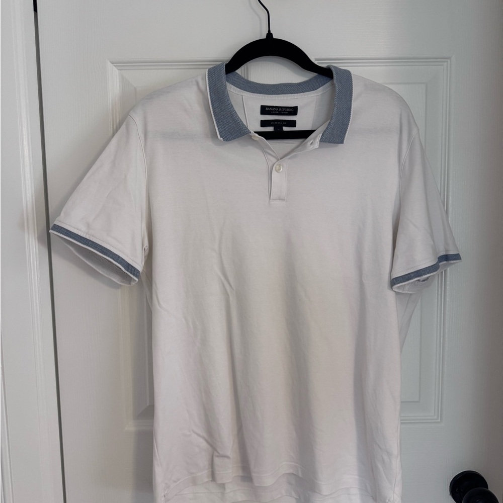Banana Republic White Polo with Blue Trim